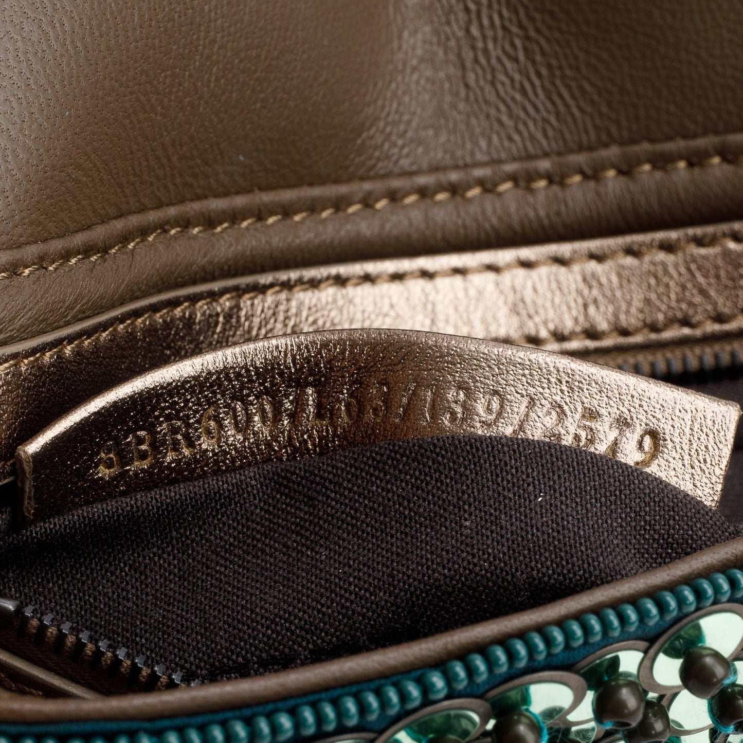 Fendi Green Vitello Sequin Beaded Baguette Bag