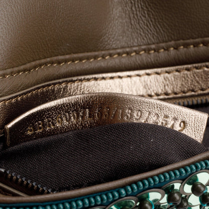 Fendi Green Vitello Sequin Beaded Baguette Bag