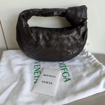Bottega Veneta Jodie Mini Fondant Dark Chocolate Brown Lambskin Leather Clutch Bag
