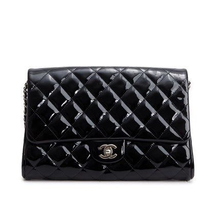 Chanel Black Patent Leather Quilted New Clutch with Chain