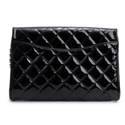 Chanel Black Patent Leather Quilted New Clutch with Chain