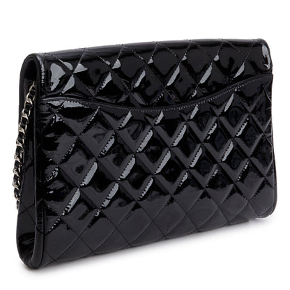 Chanel Black Patent Leather Quilted New Clutch with Chain