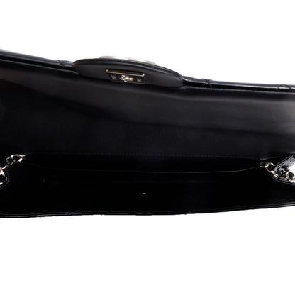 Chanel Black Patent Leather Quilted New Clutch with Chain