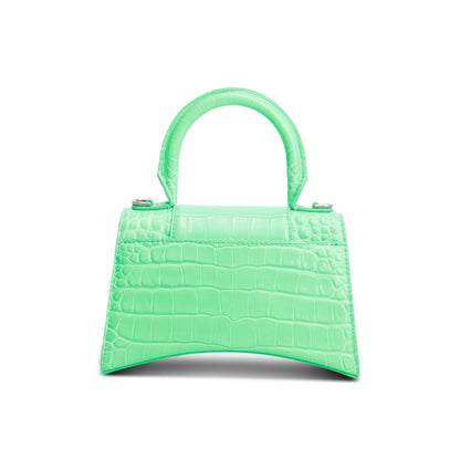 Balenciaga Green Croc-Embossed Leather XS Hourglass Crystal Top Handle Bag