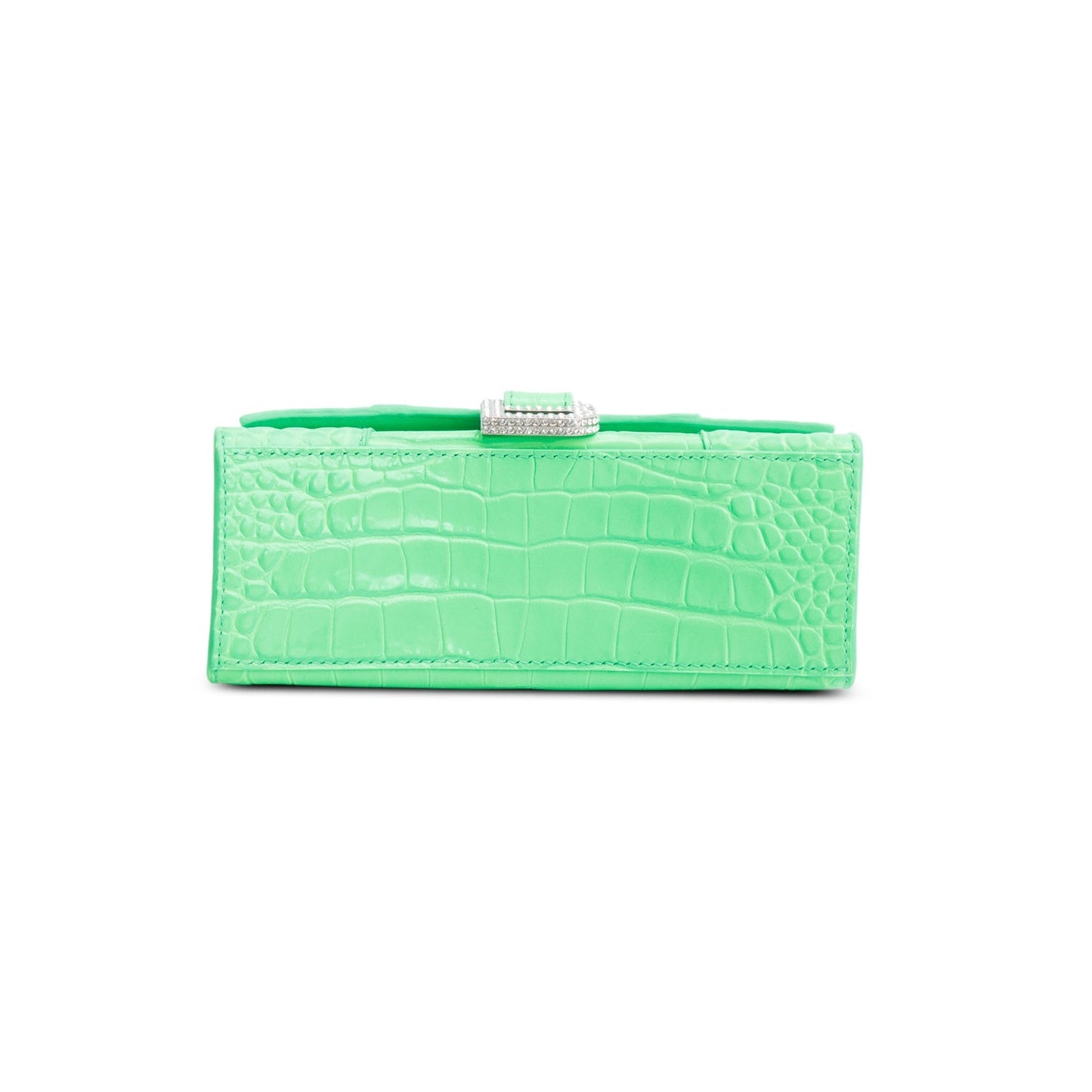 Balenciaga Green Croc-Embossed Leather XS Hourglass Crystal Top Handle Bag
