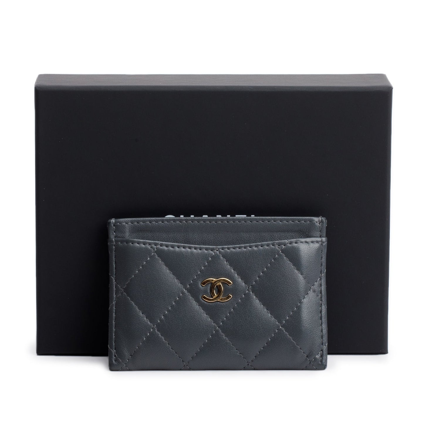 Chanel Grey Lambskin Leather Classic Card Holder