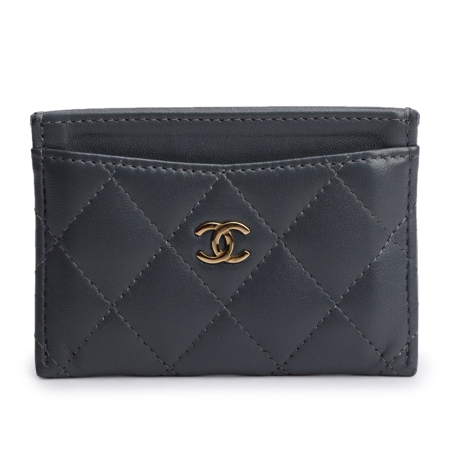 Chanel Grey Lambskin Leather Classic Card Holder