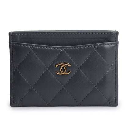Chanel Grey Lambskin Leather Classic Card Holder