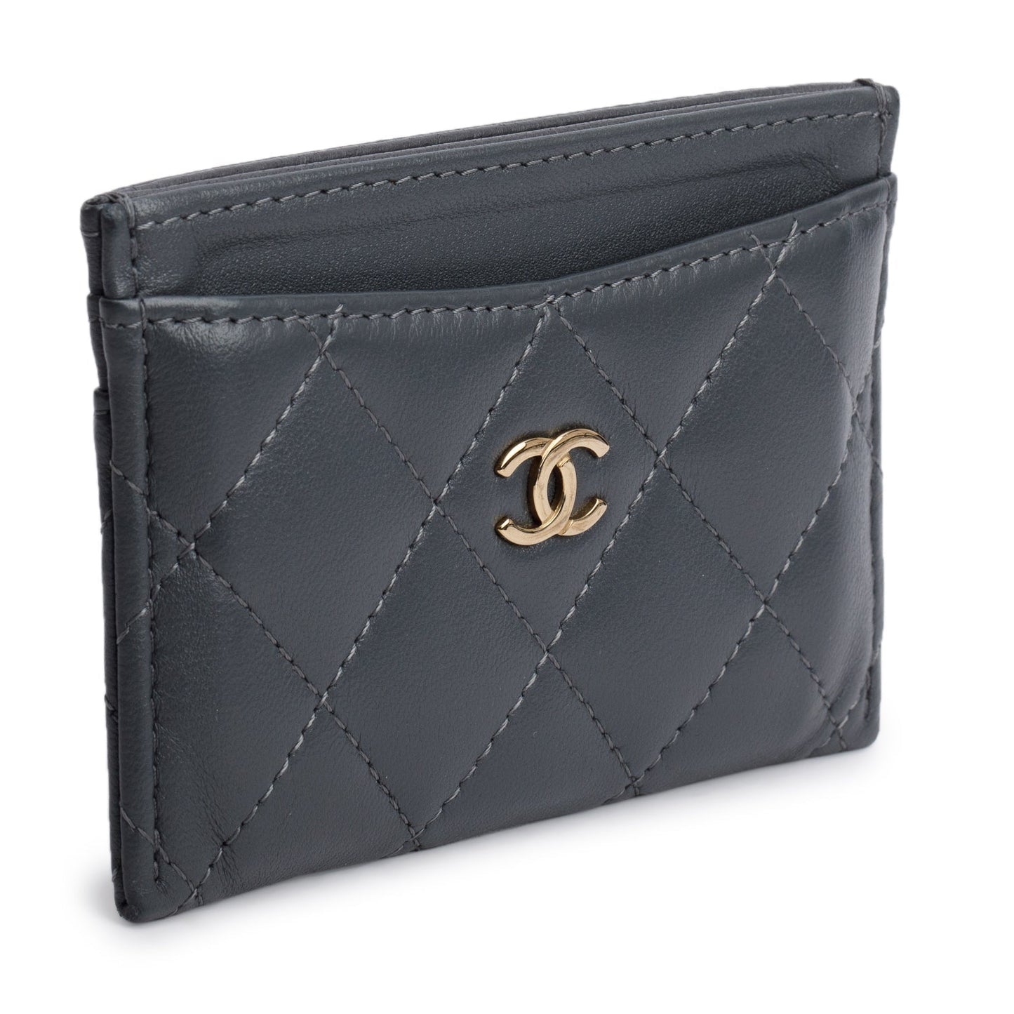 Chanel Grey Lambskin Leather Classic Card Holder