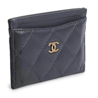 Chanel Grey Lambskin Leather Classic Card Holder