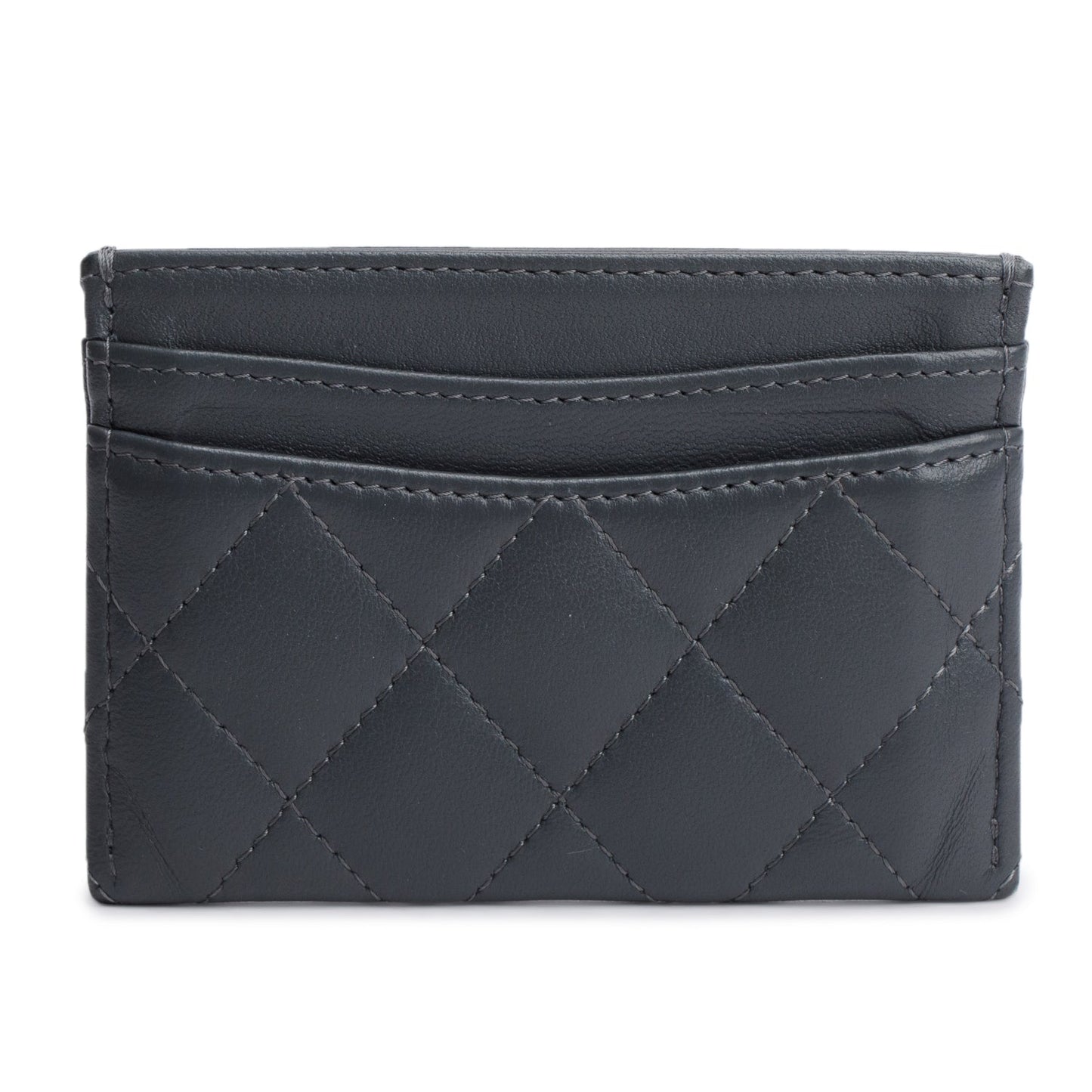 Chanel Grey Lambskin Leather Classic Card Holder