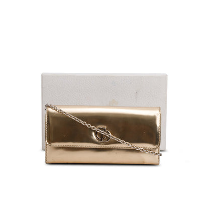 Christian Dior Gold Patent Leather Timeless Rendezvous Wallet on Chain