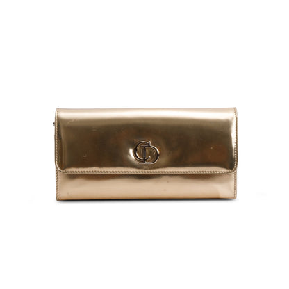 Christian Dior Gold Patent Leather Timeless Rendezvous Wallet on Chain