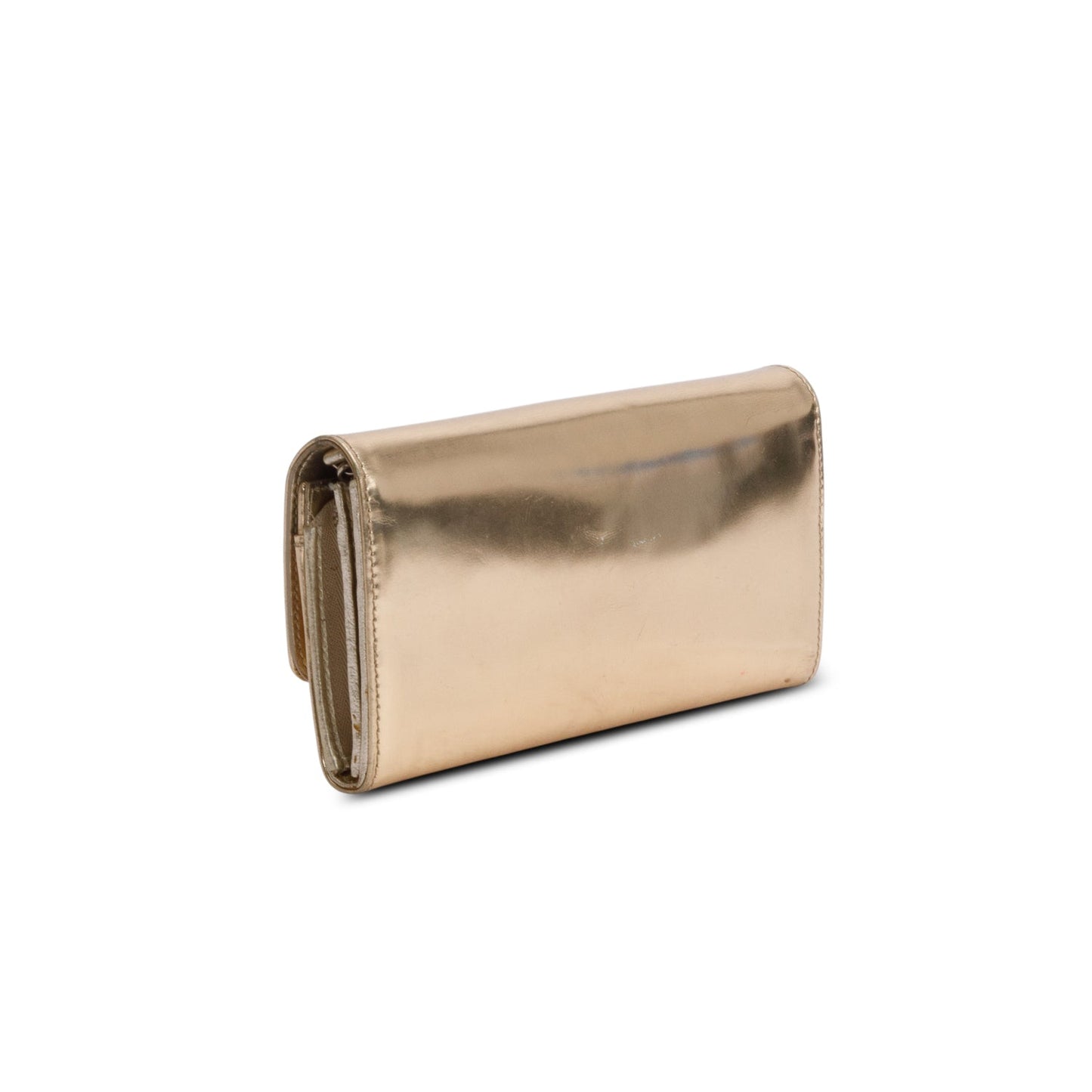 Christian Dior Gold Patent Leather Timeless Rendezvous Wallet on Chain