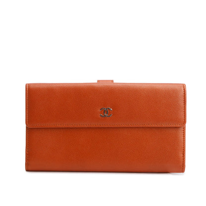 Chanel Orange Caviar Long Flap Wallet