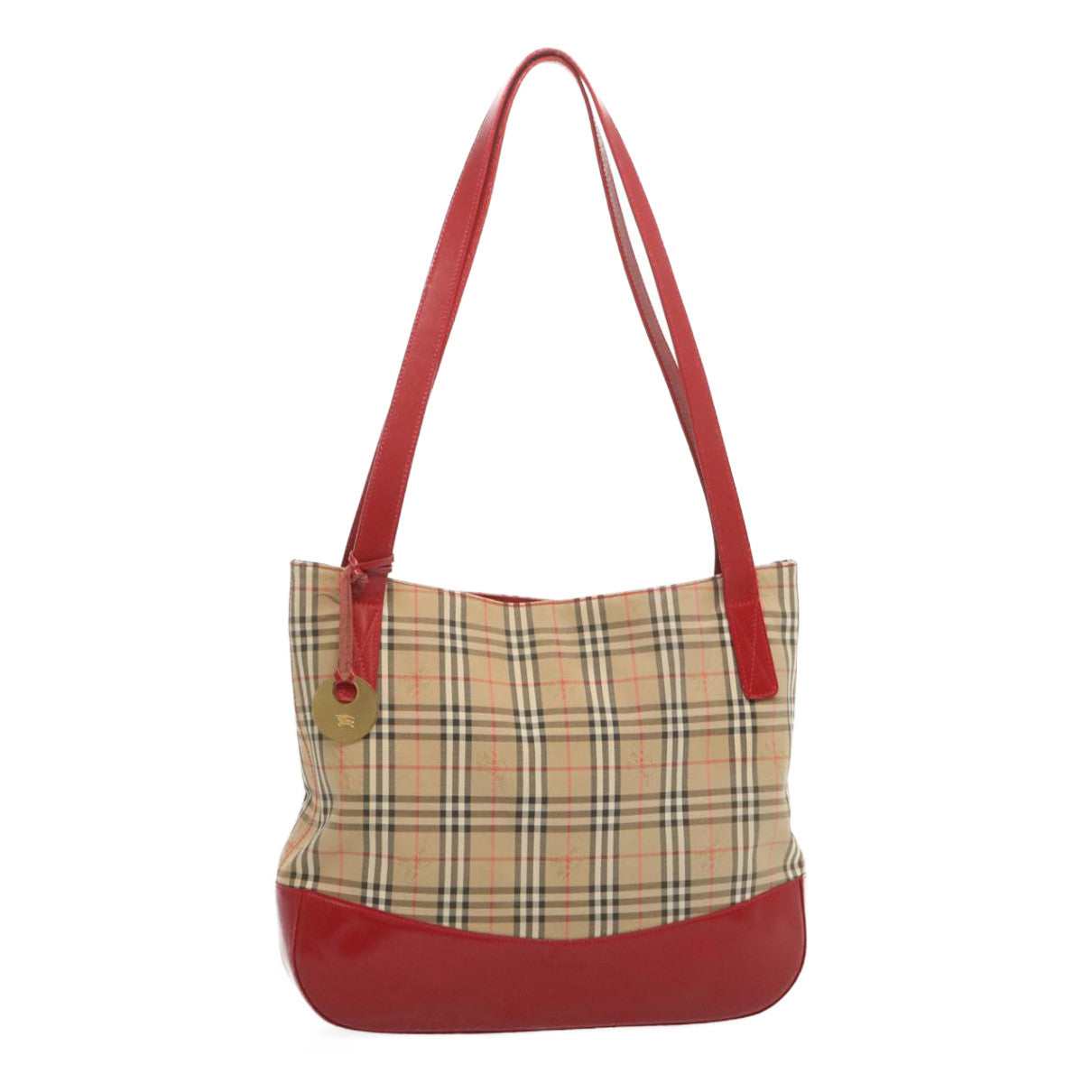 Luxury BurberrySs Nova Check Tote Bag Canvas Beige Red Auth 67775