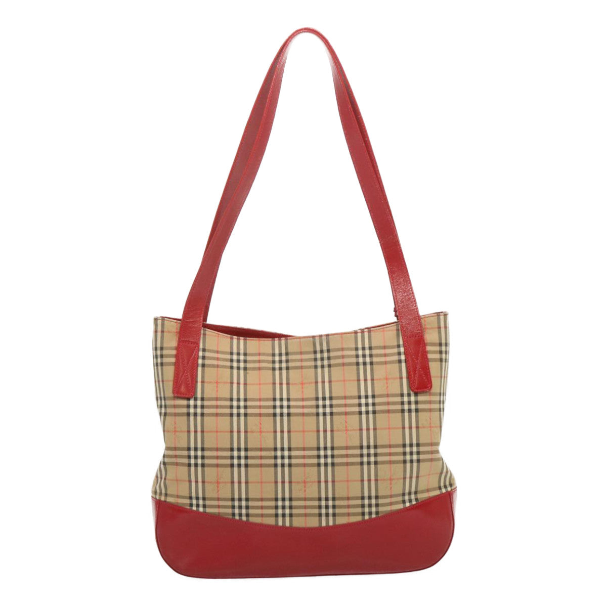Luxury BurberrySs Nova Check Tote Bag Canvas Beige Red Auth 67775