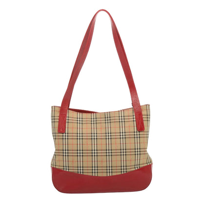 Luxury BurberrySs Nova Check Tote Bag Canvas Beige Red Auth 67775