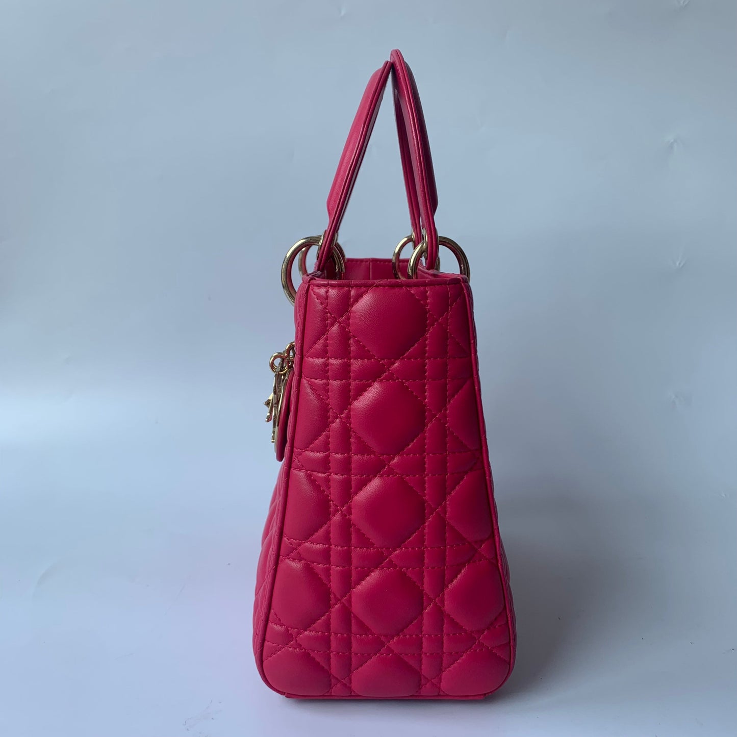 Lady Dior Medium Bag Fuchsia Cannage Lambskin Leather Gold-tone Hardware
