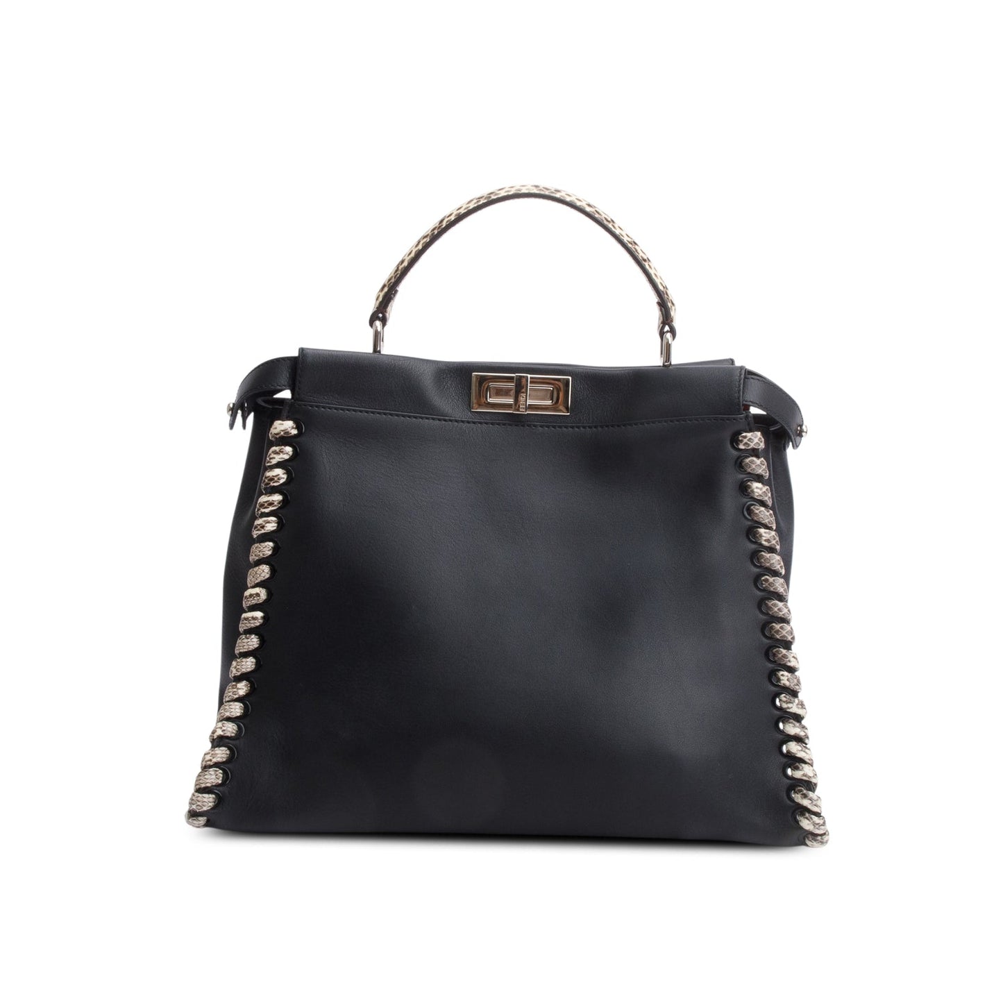 Fendi Black Nappa Leather Python Lace Up Large Peekaboo