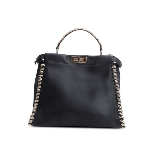 Fendi Black Nappa Leather Python Lace Up Large Peekaboo