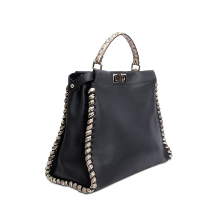 Fendi Black Nappa Leather Python Lace Up Large Peekaboo