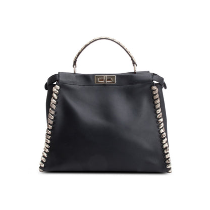 Fendi Black Nappa Leather Python Lace Up Large Peekaboo