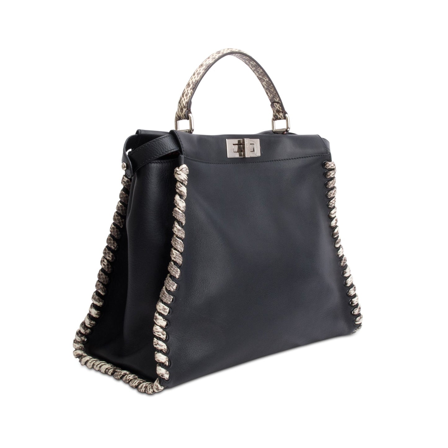 Fendi Black Nappa Leather Python Lace Up Large Peekaboo