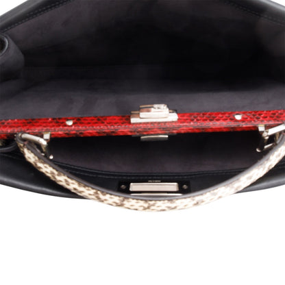 Fendi Black Nappa Leather Python Lace Up Large Peekaboo