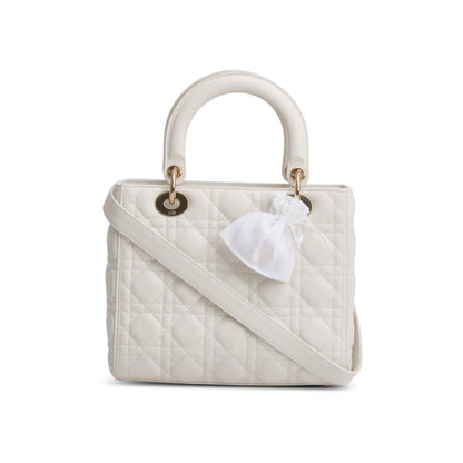 Christian Dior White Cannage Lambskin Leather Medium Lady Dior Bag