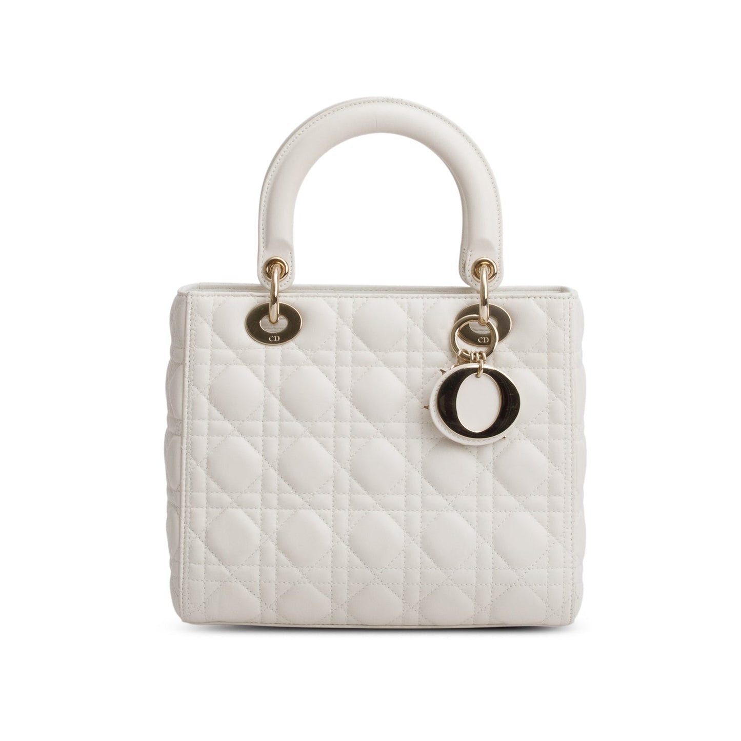 Christian Dior White Cannage Lambskin Leather Medium Lady Dior Bag