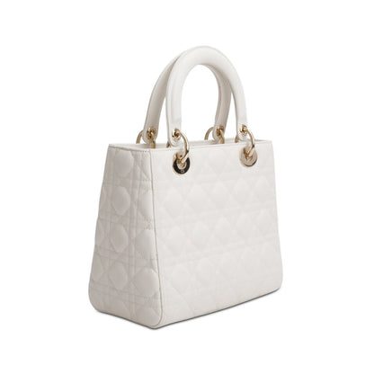Christian Dior White Cannage Lambskin Leather Medium Lady Dior Bag