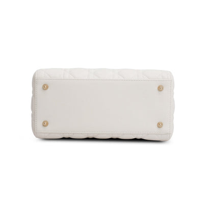 Christian Dior White Cannage Lambskin Leather Medium Lady Dior Bag