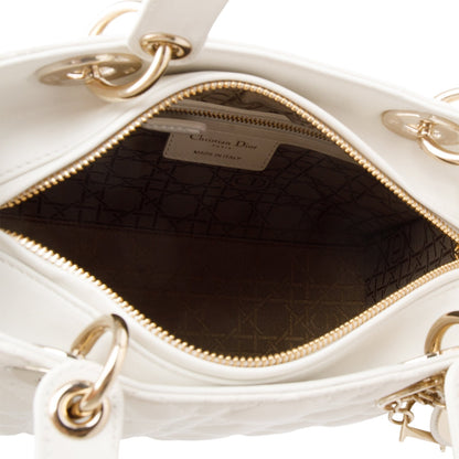 Christian Dior White Cannage Lambskin Leather Medium Lady Dior Bag