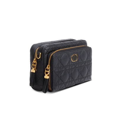 Christian Dior 2021 Black Supple Calfskin Caro Double Pouch