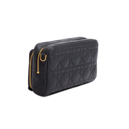 Christian Dior 2021 Black Supple Calfskin Caro Double Pouch