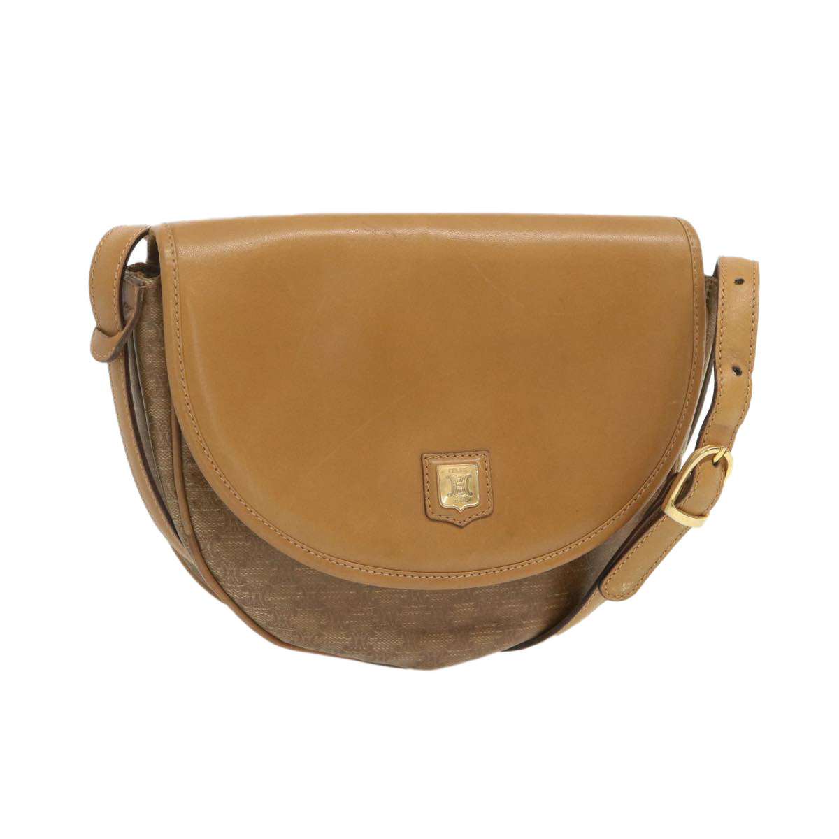 Luxury CELINE Macadam Canvas Shoulder Bag Beige  67872