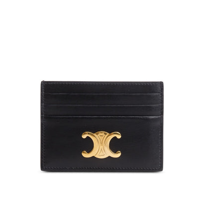 Celine 2024 Black Leather Triomphe Logo Card Holder
