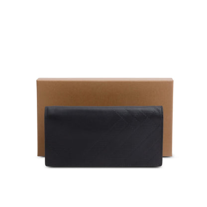 Burberry Black Embossed Leather Cavendish Check Continental Wallet