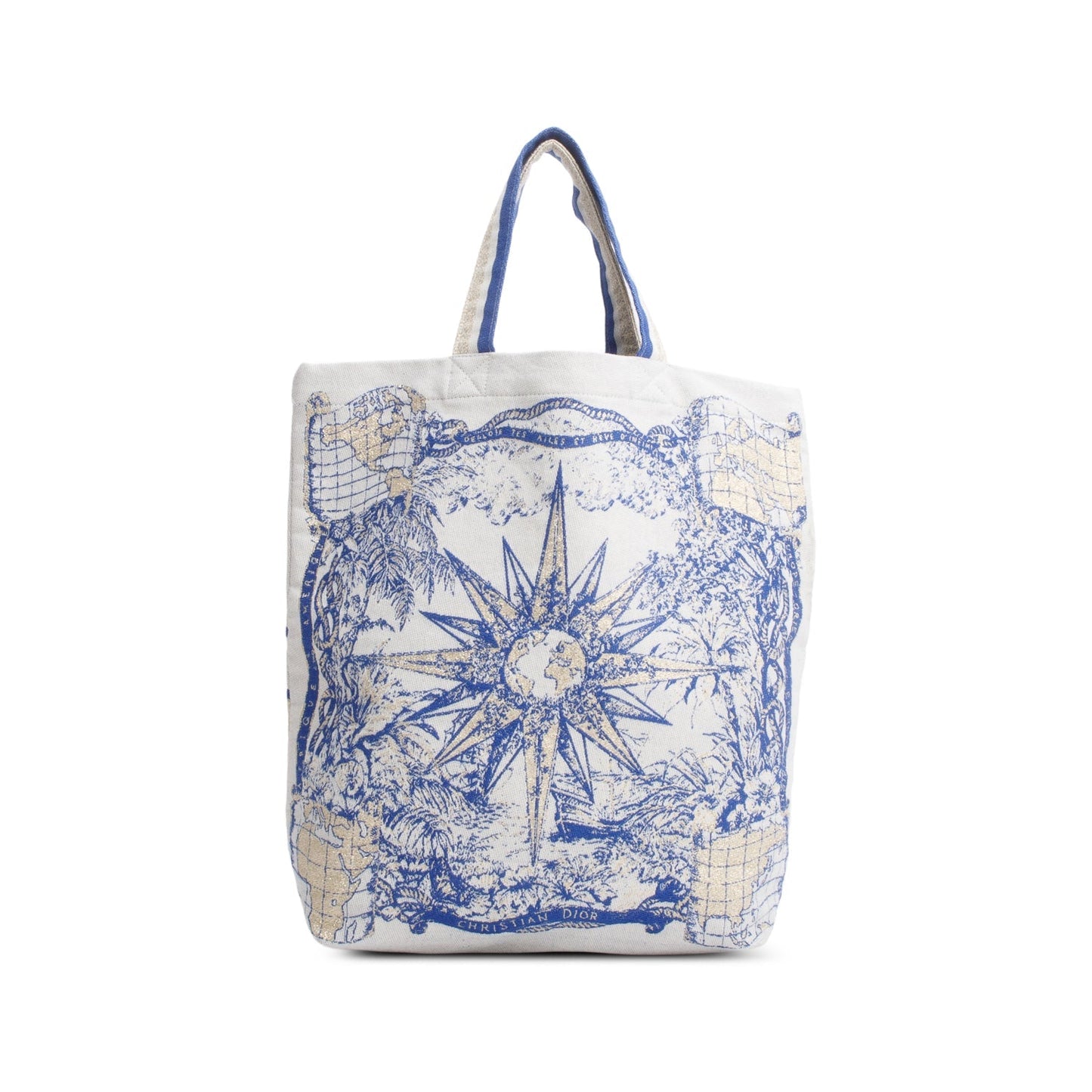 Christian Dior Beige Blue Canvas 'Dior Dream Team' Tote Bag