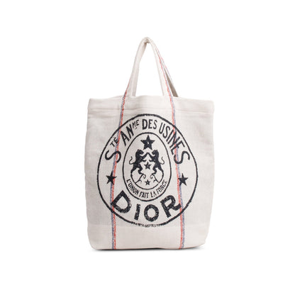 Christian Dior Beige Canvas 'L'union Fait La Force' Tote Bag
