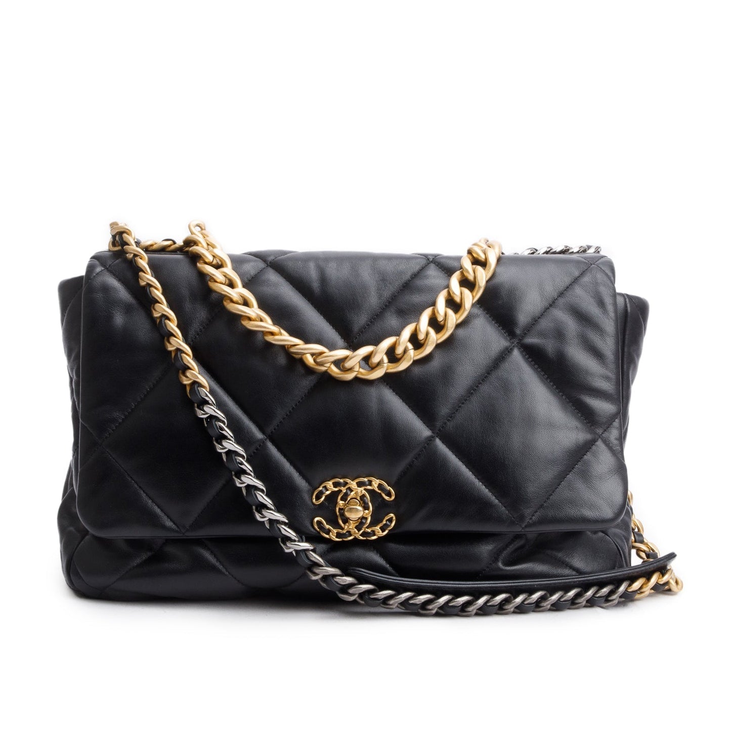 Chanel Black Lambskin Leather Maxi 19 Flap Bag