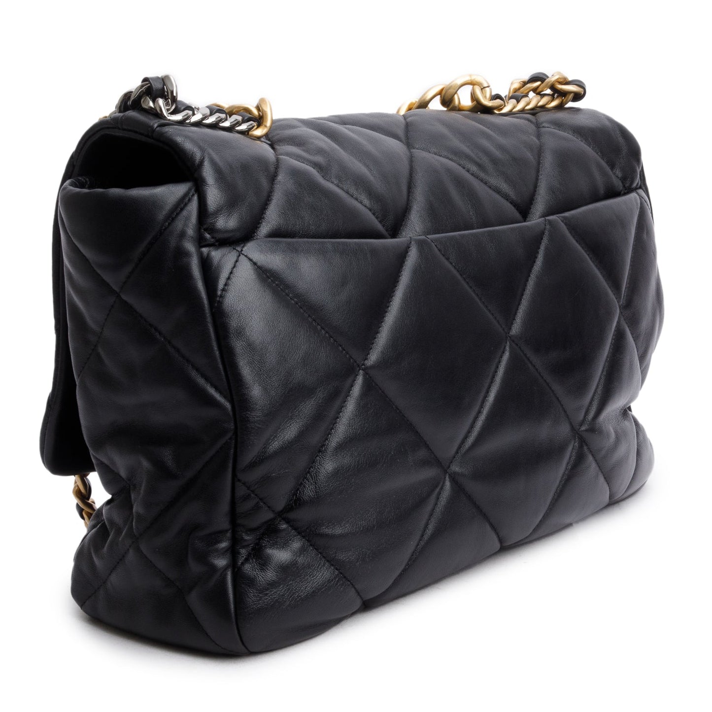 Chanel Black Lambskin Leather Maxi 19 Flap Bag