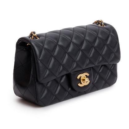Chanel 2025 Black Quilted Lambskin Pearl Crush Mini Rectangular Flap Bag