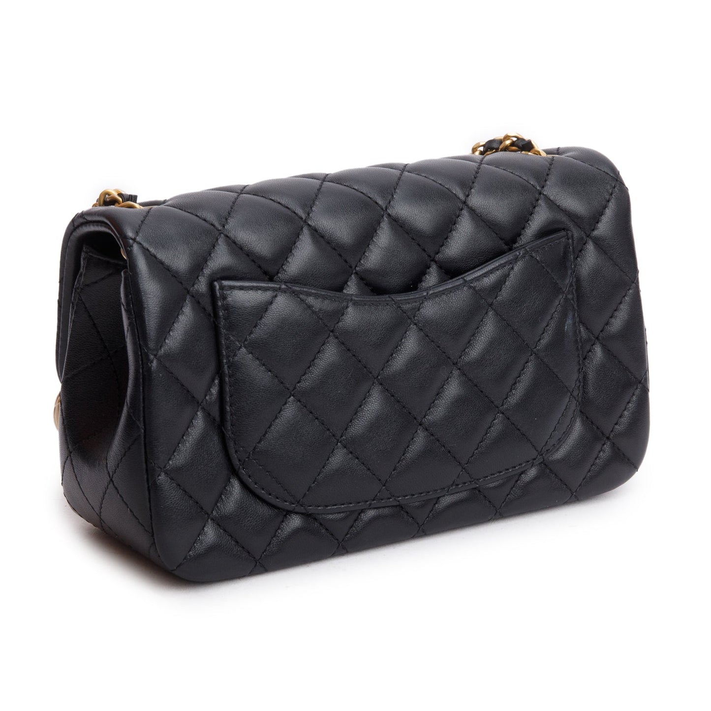 Chanel 2025 Black Quilted Lambskin Pearl Crush Mini Rectangular Flap Bag