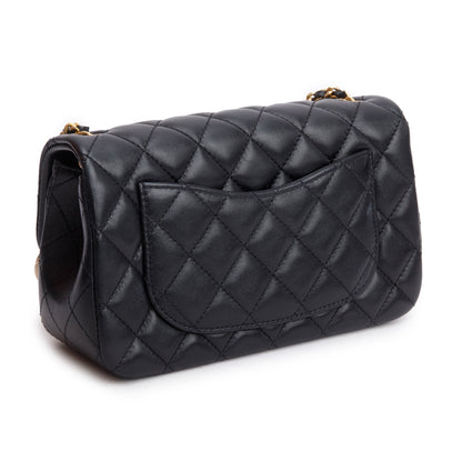 Chanel 2025 Black Quilted Lambskin Pearl Crush Mini Rectangular Flap Bag