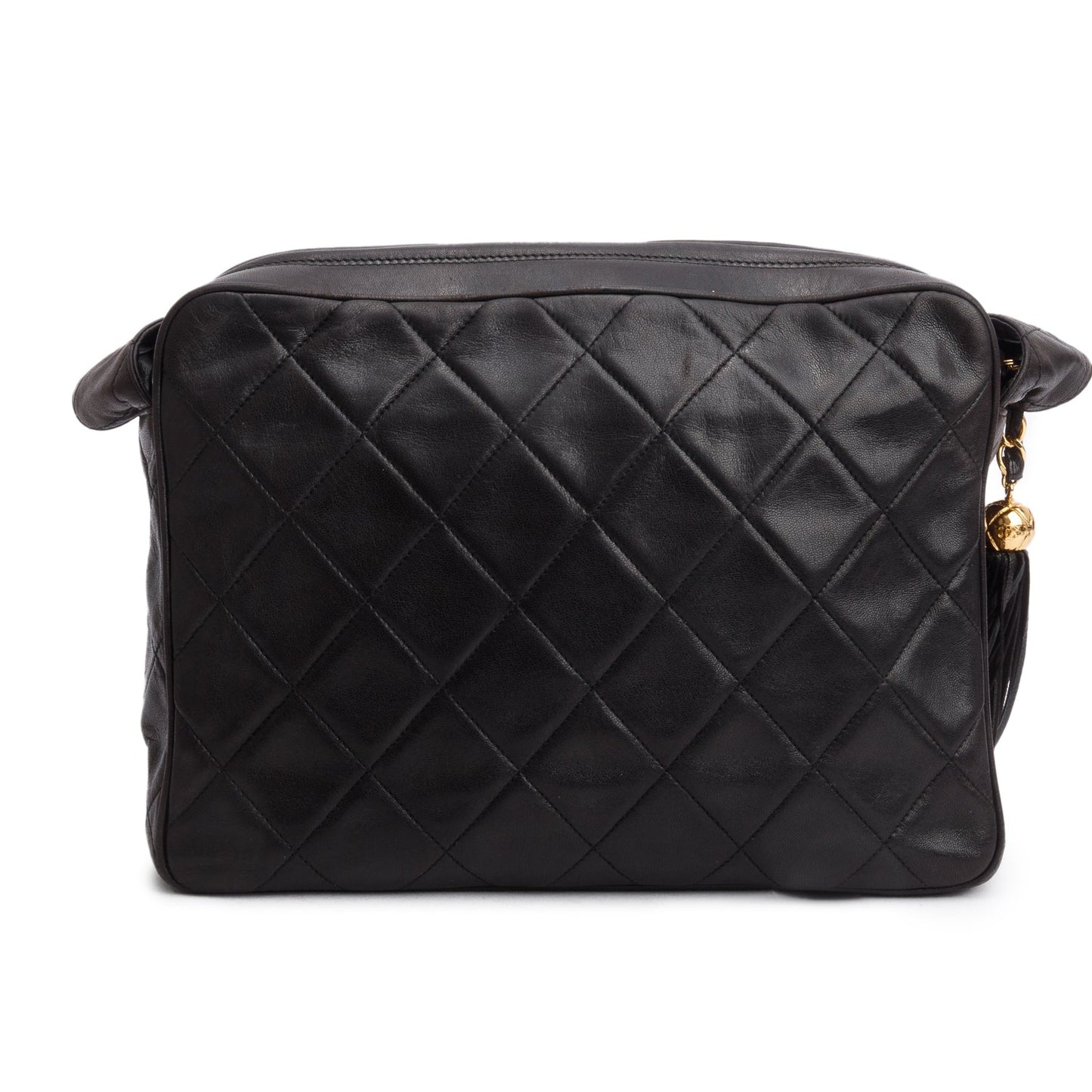 Chanel Vintage Black Lambskin Quilted CC Tassel Camera Bag