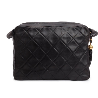 Chanel Vintage Black Lambskin Quilted CC Tassel Camera Bag