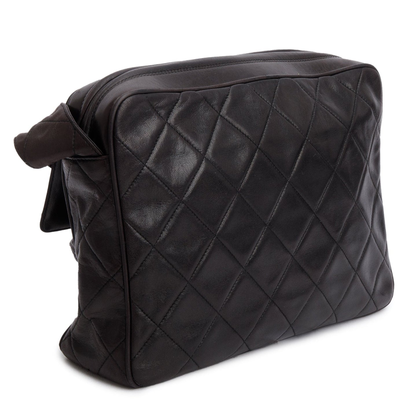 Chanel Vintage Black Lambskin Quilted CC Tassel Camera Bag