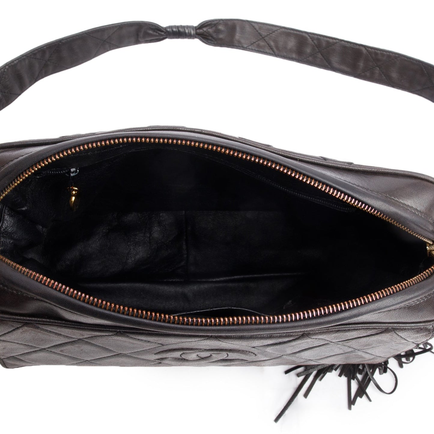 Chanel Vintage Black Lambskin Quilted CC Tassel Camera Bag